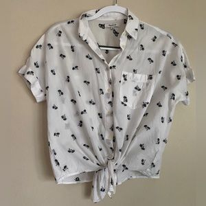 Madewell Palm Tree Embroidered Short Sleeve Button Down Shirt